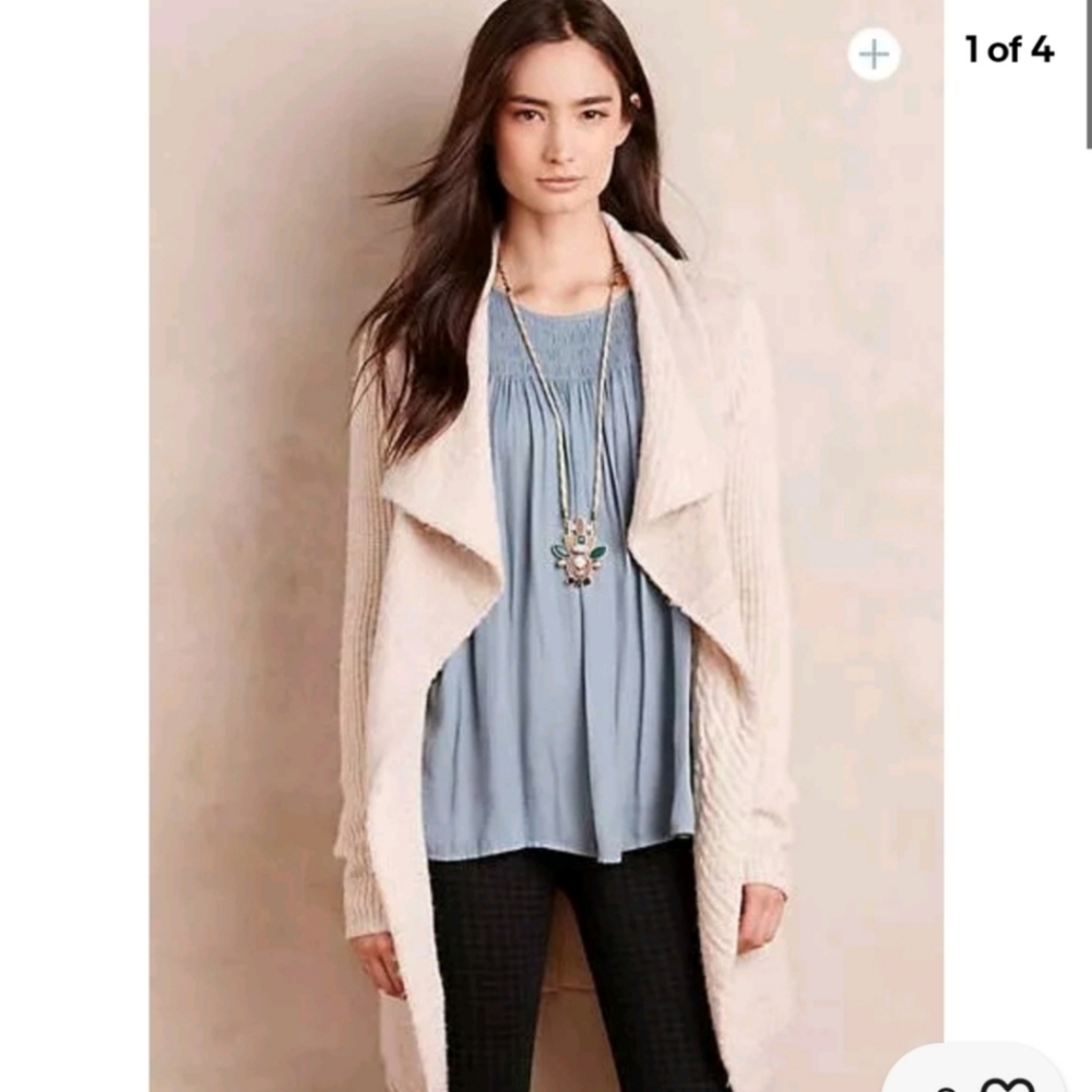 Anthroplogie La Fee Verte Women's Draped Beige Cardigan Sweater Size Small